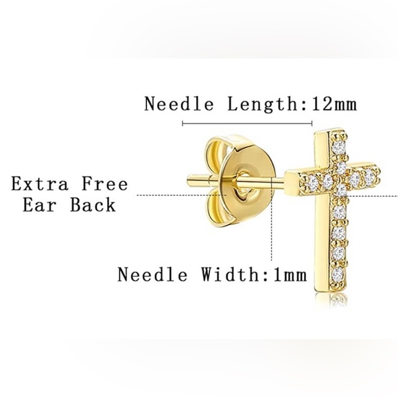 14K Gold Plated CZ Inlay Christian Cross Small Stud Earrings Baby Girl Women New - Picture 7 of 14